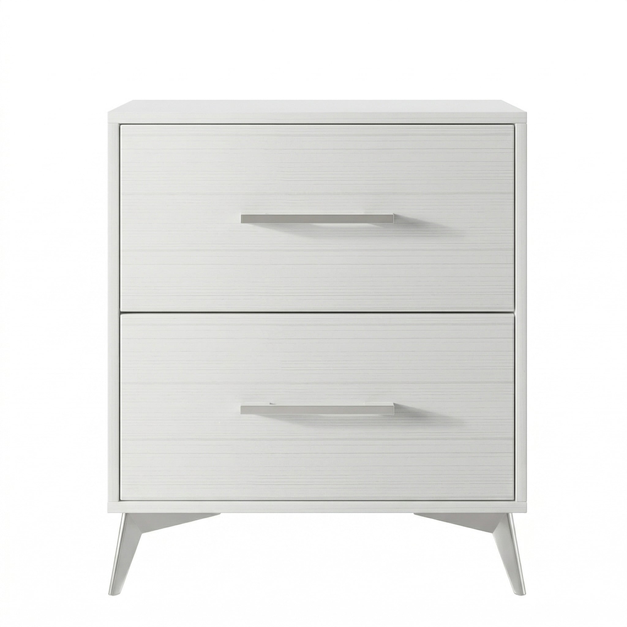 Home Design Lakewood 2 Drawer Nightstand (Set of 2) with Linear Handles and Metal Legs, White, Easy Assembly