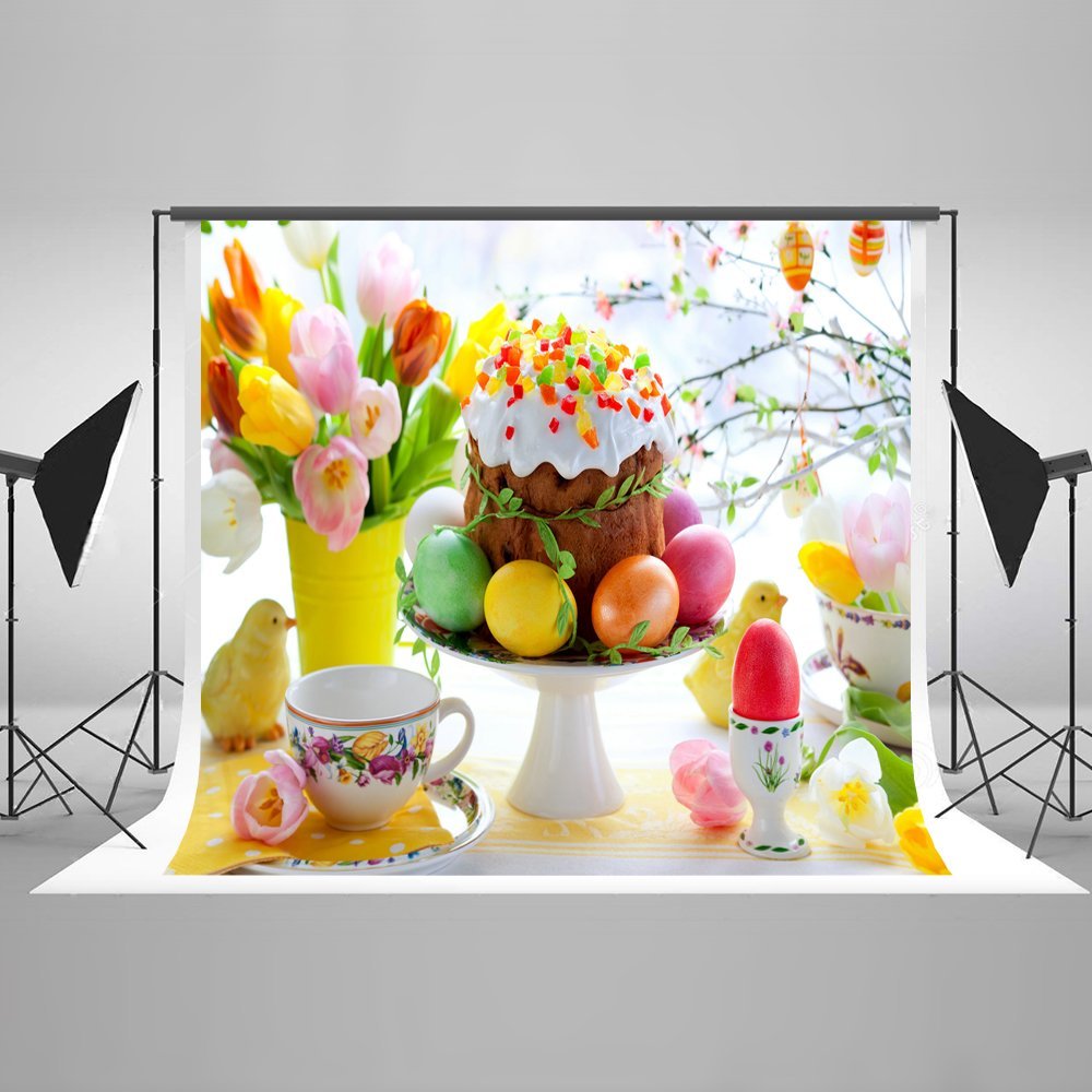 Easter Theme Background for Photography Colorful Eggs Cake Photo Booth Backdrop 7x5ft