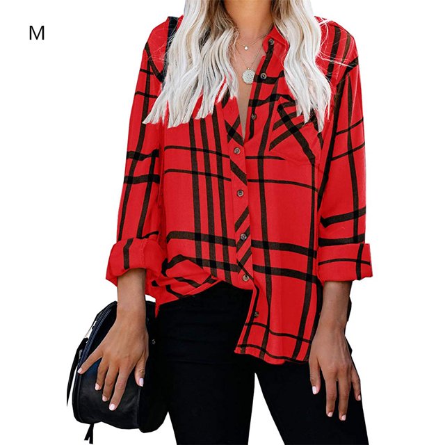 Camisa de mujer Stripe Plaid Manga larga Top Sapa Botón Casual Blusa GeweYeeli AP003081-02