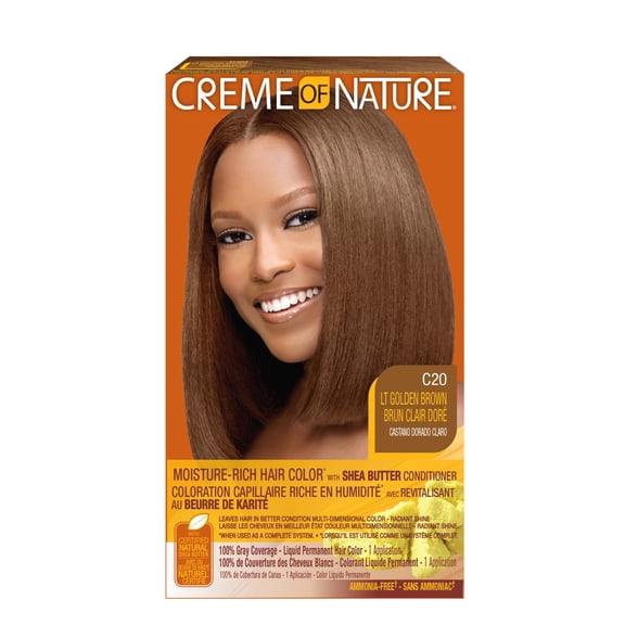 Creme of Nature Moisture-Rich Hair Color* Light Golden Brown C20, Ammonia Free Hair Dye Kit, 1 pack