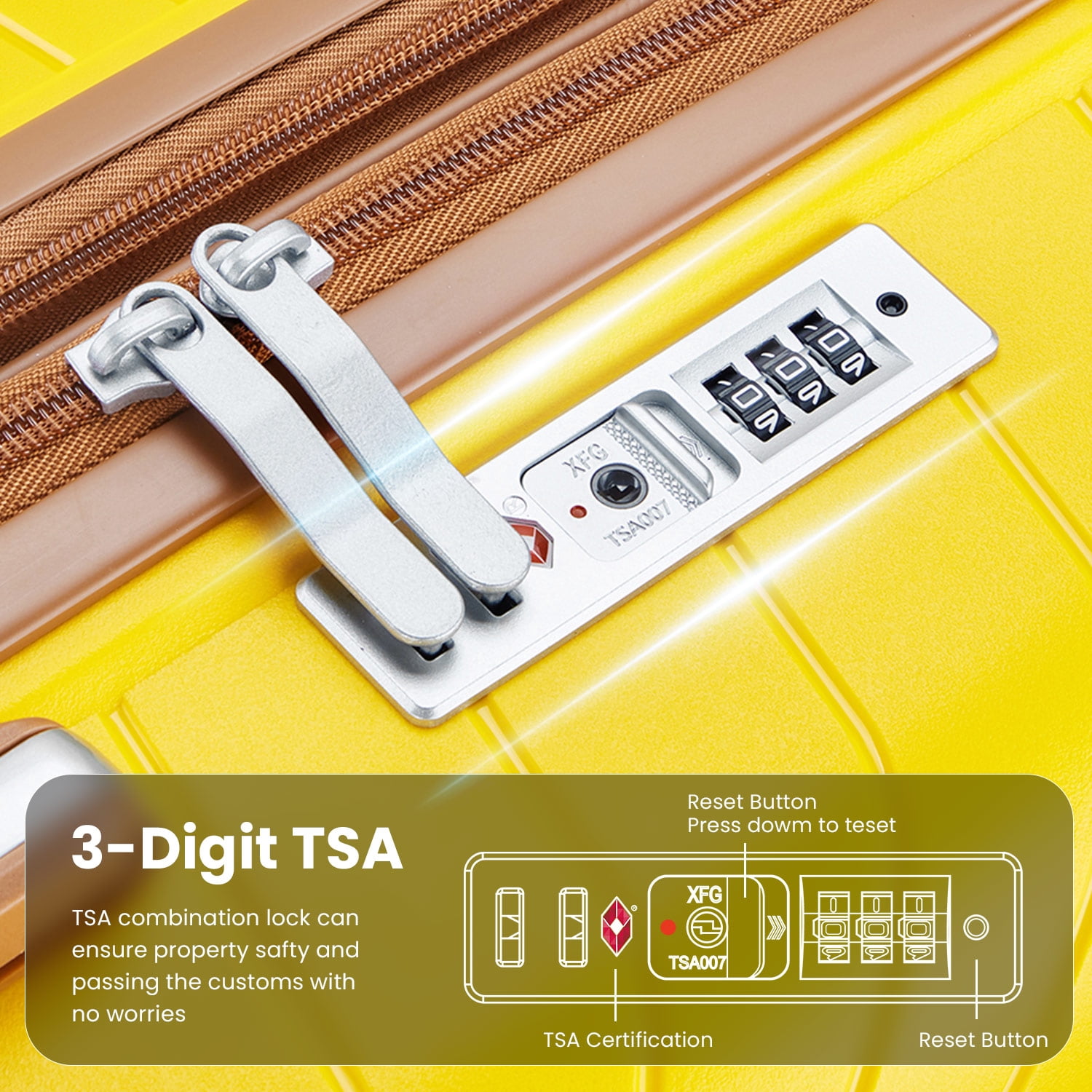 4 Piece Luggage Set, Expandable Lightweight Suitcase Set with 360° Double Spinner Wheels Integrated TSA Lock, Yellow (14/20/24/28)