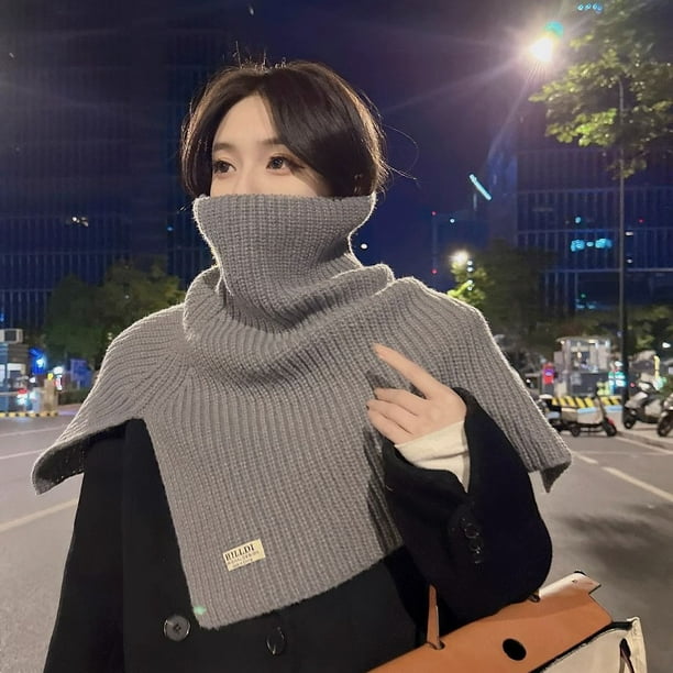 Chal de cuello alto dividido de moda para mujer, bufanda de punto versátil de otoño e invierno, bufanda de lana cálida a prueba de frío