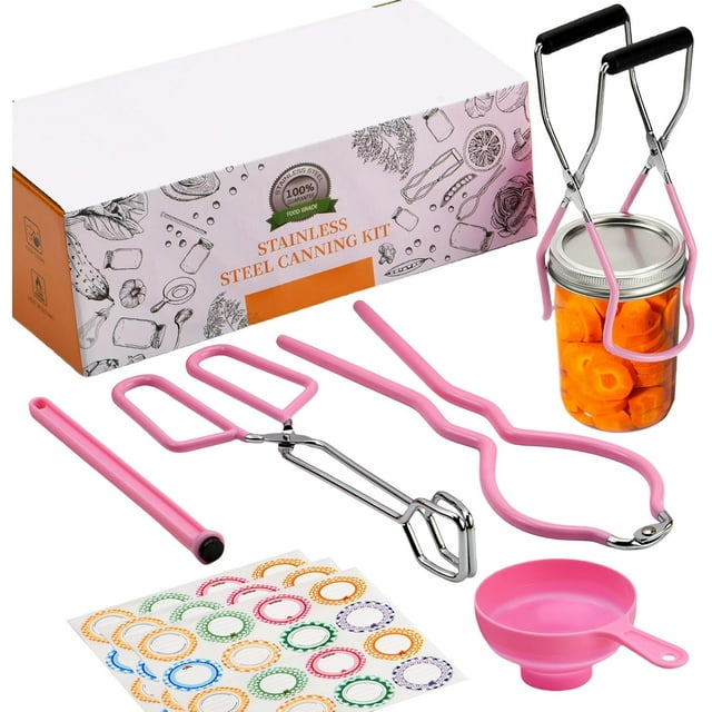 Canning Pot Water Bath Canner with Stainless Steel Rack and Accessories Kit, Includes Tongs, Funnels and Full Canning Supplies Starter Kits Tools (Pink, Canning Kit Essentials)