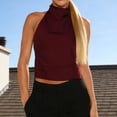 thumbnail image 2 of Miluxas Women's High Neck Halter Solid Top Sleeveless Backless Double Strap Cutout Tank Top for Party Club Wine, 2 of 7