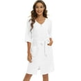 thumbnail image 7 of Women's Waffle Wrap Robe Zipper Robes Half Sleeve Zip Front Knee Length Lightweight Housecoats Couples Bathrobe Nightgown with Pockets & Belt, S-2XL, 7 of 7