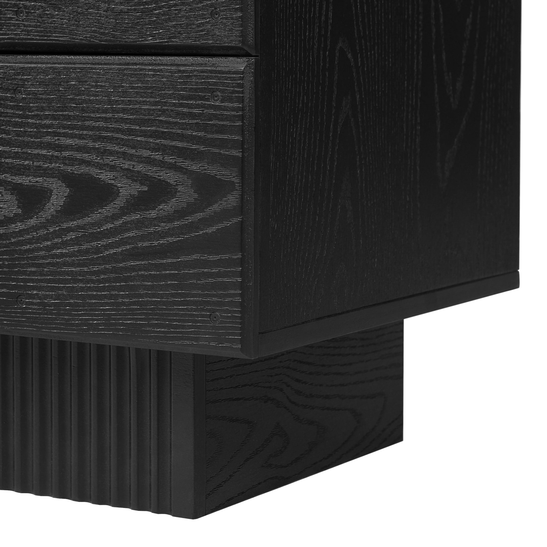 Christopher Knight Home Mid-Century Wood Nightstand with 2 Drawers, Fluted Pedestal, Black, Set of 2