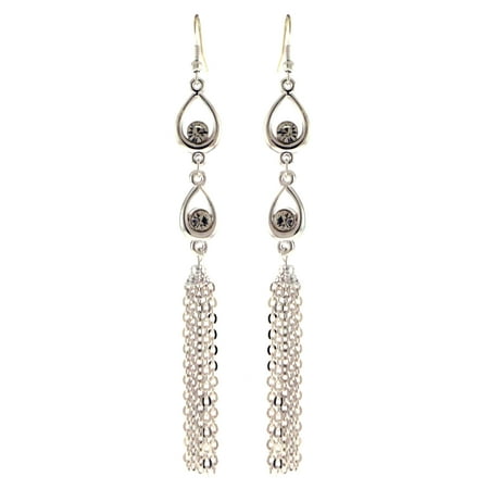 Double Teardrop Earrings - Long Silver-Tone Double Tear Drop Shaped Dangle Earrings 10E2475A