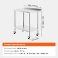 thumbnail image 6 of KFFKFF 24x36x40-Inch Metal Prep Table, Stainless Steel Work Table, with Wheels, Adjustable Height, Durable for Commercial Kitchen, Home, Hotel Use, 6 of 8
