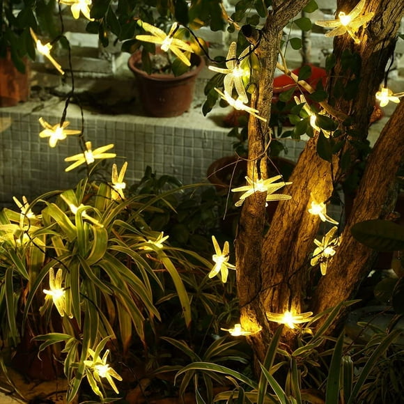 Lumières de Chaîne Solaire Extérieure, 50 Lumières de Chaîne de Boule de Cristal LED pour Patio Pelouse Jardin Fête de Mariage Décor de Noël, Blanc Chaud