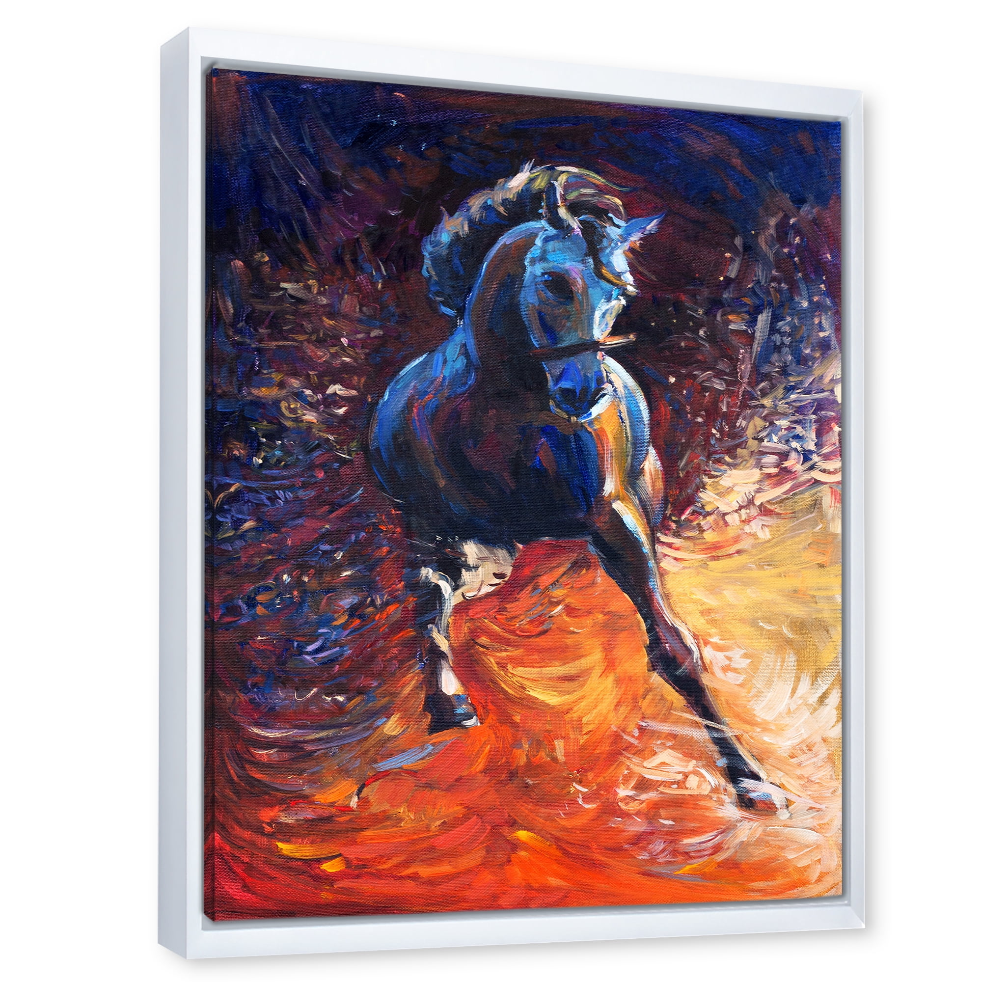 Designart 'Portrait Of A Galoping Blue Horse' Farmhouse Framed Canvas Wall Art Print