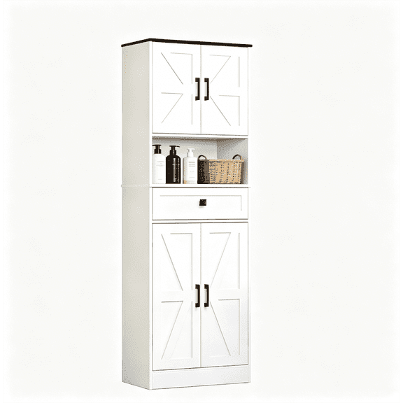 VVFLU Farmhouse Tall Bathroom Storage Cabinet, 67" Linen Cabinet Freestanding for Kitchen, White
