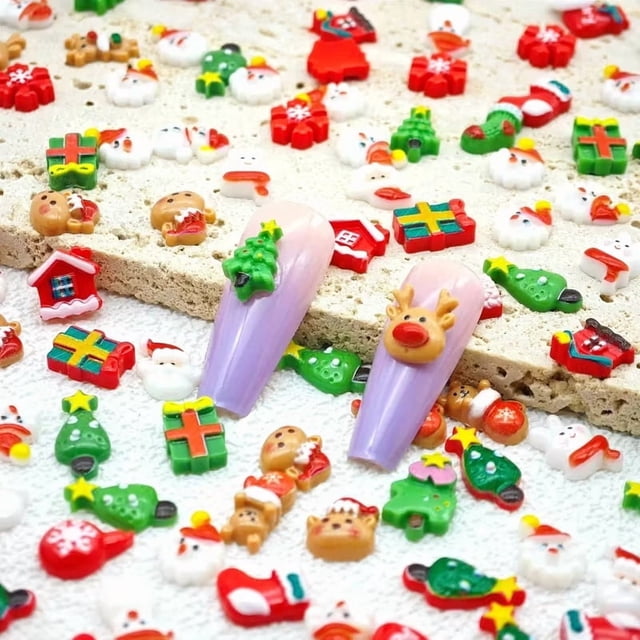 Dijes navideños para decoración de uñas - 100 piezas