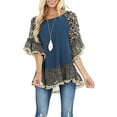 thumbnail image 2 of Chollius Women's Boho Shirts Ruffle 3/4 Sleeve Crew Neck Blouse Leopard Floral Print Patchwork Tunic Tops Plus Size Summer Hippie Clothing, 2 of 6