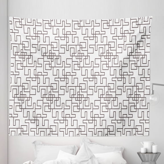 Geometric Tapestry, Abstract Grid Design with Twisted Stripes Modern Digital Minimalist Inspiration, Fabric Wall Hanging Decor for Bedroom Living Room Dorm, 5 Sizes, Umber White, by Ambesonne