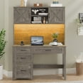 thumbnail image 6 of Vabches Executive Desk with Hutch & Charging Station & LED Lights, Farmhouse Office Computer Desk with Adjustable Shelves and File Drawers, 6 of 8