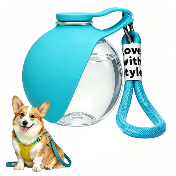 2-in-1 Portable Dog Water Bottle Plastic Bottle with Silicone Bowl Walking, Hiking & Travels