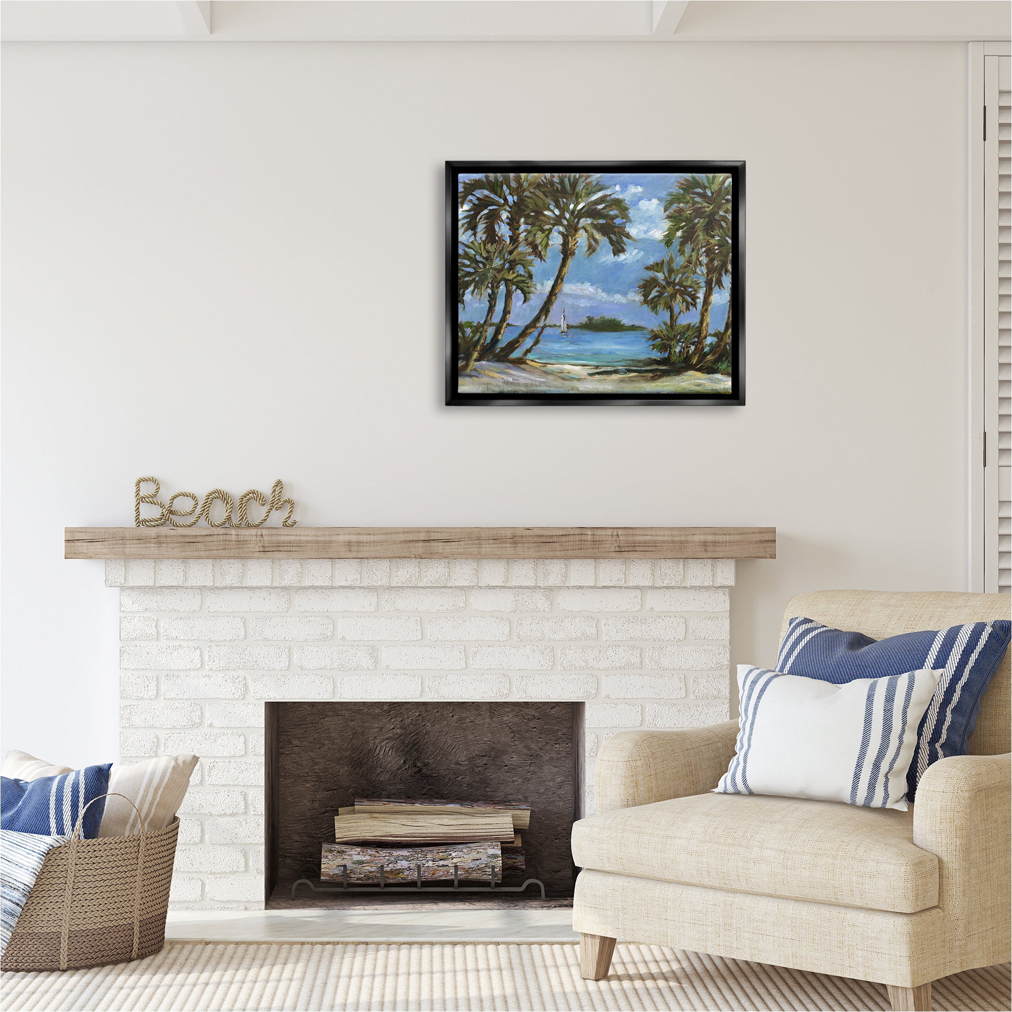 Stupell Industries Summer Palms Landscape Landscape Painting Black Floater Framed Canvas Art Print Wall Art, 31 x 25