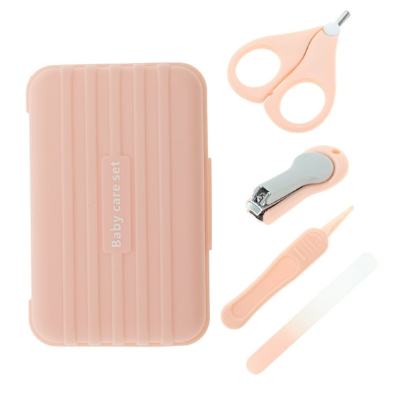 Unique Bargains Mini Suitcase Nail Clipper Kit 4-piece Set Pink