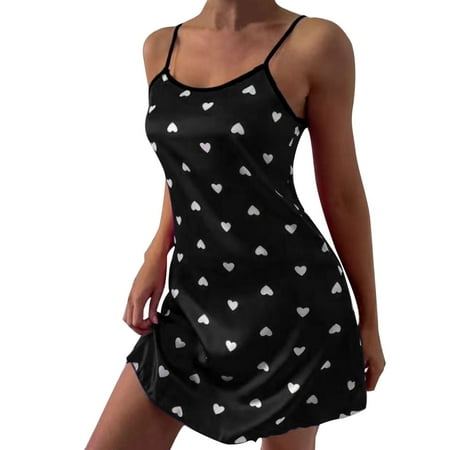 HYSYSB Nightgowns for Women women s Chemises & Negligees nighty for Women spaghetti Strap Nightgown women s Sexy Love Nightdress Lingerie chemise for Women Black L