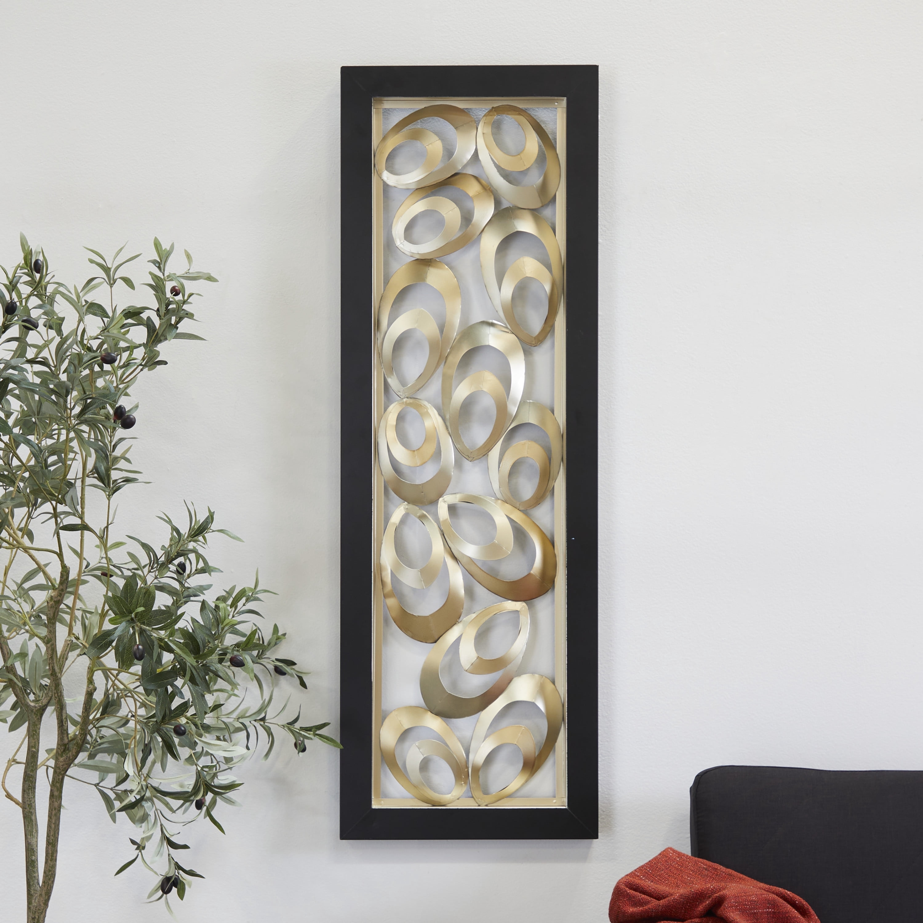 DecMode Gold Metal Scallop Ribbon Abstract Wall Decor with Black Frame