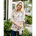 thumbnail image 3 of Wenseny Floral T-shirts for Women Ruched Short Sleeve Round Neck Casual Blouse Tan M, 3 of 5
