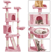 Alden Design 79H Multilevel Large Cat Tree Condo Tower with Scratching Post, Pink