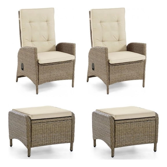 Ankia 4pc Outdoor Reclining Chair and Ottoman Set-Beige Brown Woven