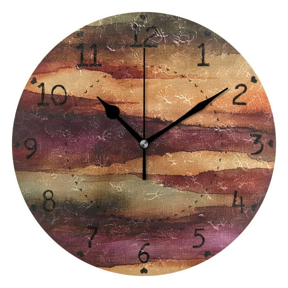Abstract Landscape Watercolor Painting Round Wall Clock Silent Battery Operated Home Decor for Living Room Bedroom