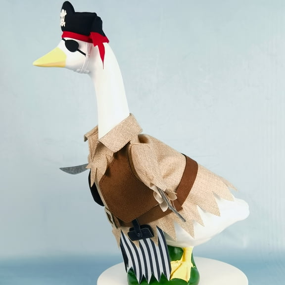 Halloween Pirate Goose Costume Durable Fabric Pirate Goose Costume for 23 Inch Lawn Statue - Outdoor Decoration with Skull and Crossbones Hat, Red Bandana and Sword - Perfect for Porch, Yard or Pat