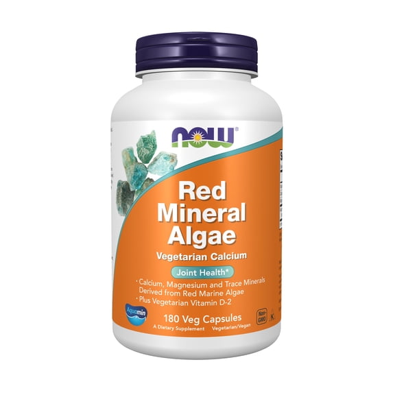 NOW Supplements, Red Mineral Algae Plus Vitamin D-2, Joint Health*, 180 Veg Capsules