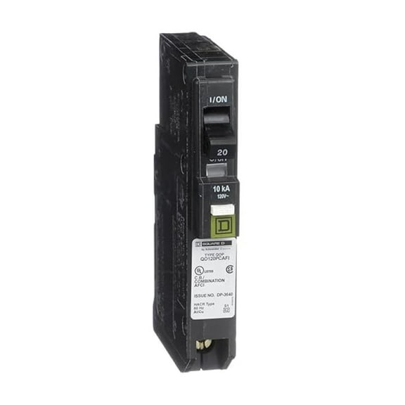 Square D QO120PCAFI 20-Amp CAFCI Circuit Breaker - Single Pole, Plug-On Neutral - Arc Fault Protection for Electrical Systems