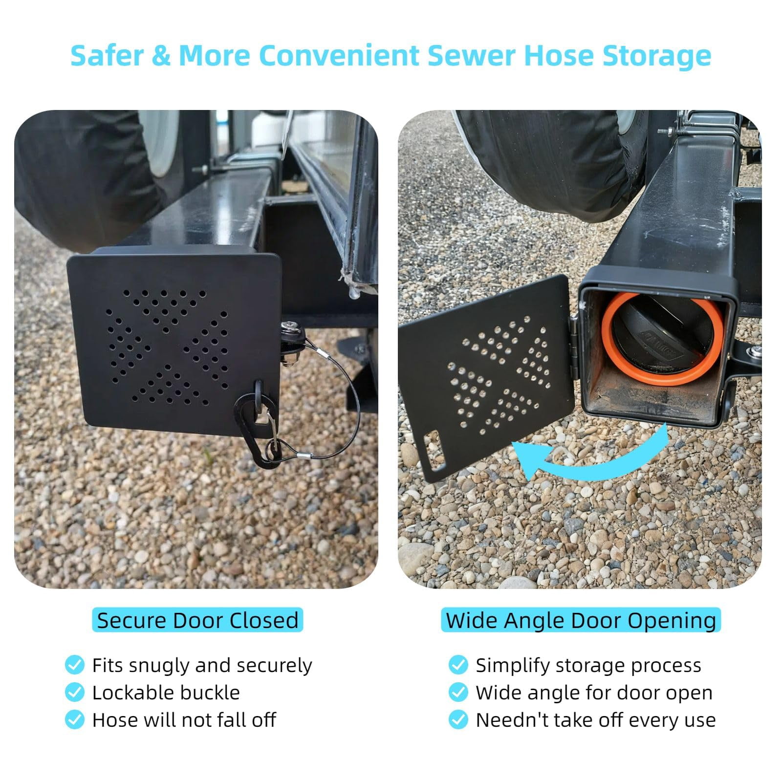2 Pack Aluminum RV Bumper End Caps for 4"x4" Square Bumpers, Hinged Sewer Hose Storage Cover with Vent Holes, Rust-Proof Camper Trailer Accessories for Outdoor Use