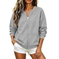 thumbnail image 4 of Hurxie Sweatshirt for Women Zip Up Lightweight Jacket with Pockets Light Zipper Trendy Streetwear Office Travel Sweatshirts, 4 of 7