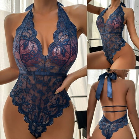 

Ruziyoog Sexy Lingerie for Women Women Sexy Lingerie Sleepwear Underwear Intimates Lace One-Piece Underwear Navy M