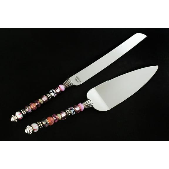Wedding Pink Beaded Cake Knife and Server Set Vintaqge Sweet 16 15 Personalized Engraved