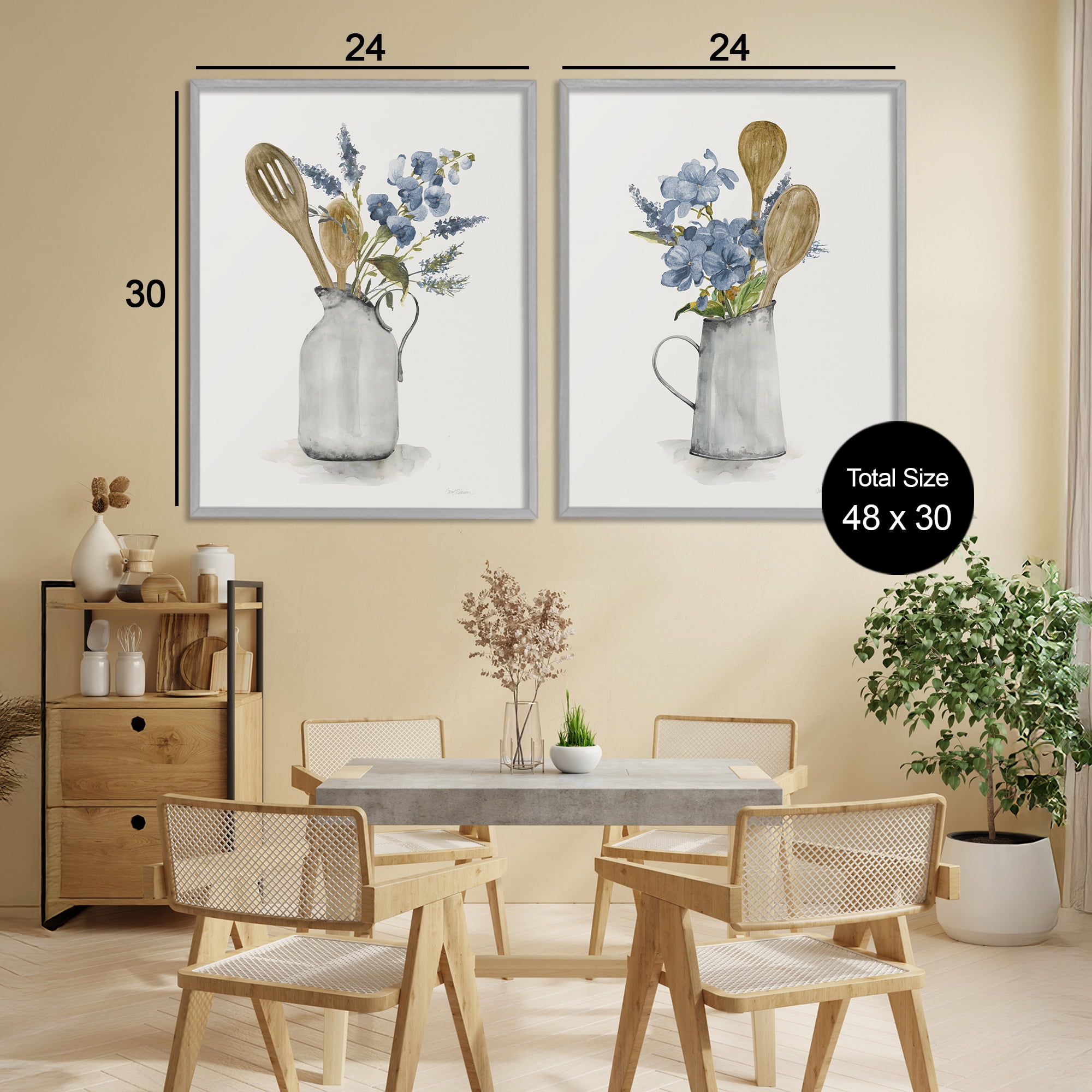 Stupell Industries Kitchen Pitcher Bouquets 2 Piece Gray Framed Giclee Art Set, design by Carol Robinson