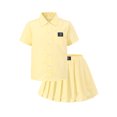 thumbnail image 4 of PureChapter Girls Summer Outfits Striped Short Sleeve Button Down Shirt & Pleated Skirt 2 Piece Preppy Clothes for Back to School, 4 of 8