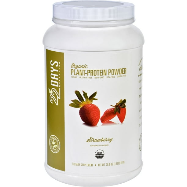 22 Days Nutrition Plant Protein Powder Organic Strawberry 28.6 oz