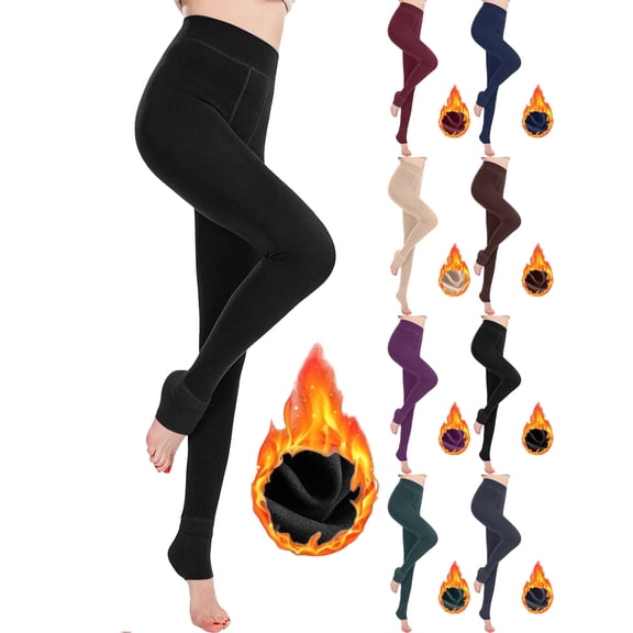 300g Thick Fleece Leggings for Women Tummy Control High-waist Casual Lounging Winter Warm with Footed Design