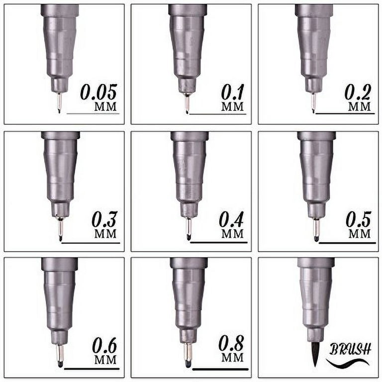 DRAWGUUD Set of 9 Black Micro-Pen Fineliner Ink Pens - Waterproof