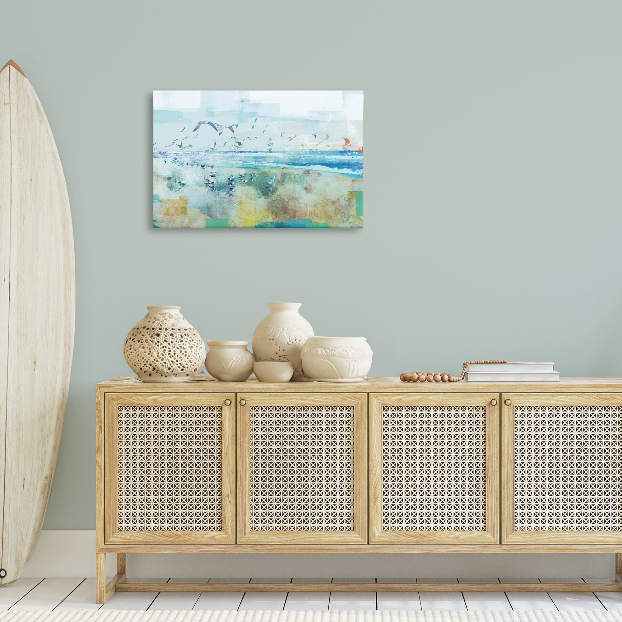 Stupell Industries Abstract Birds Over Beach Abstract Painting Gallery Wrapped Canvas Art Print Wall Art, 30 x 20