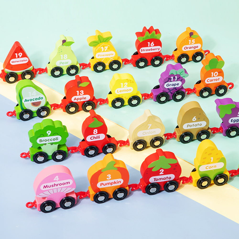 Wooden Train Set Toy for Toddlers Early Education Gift for Kids Boys and  Girls Vegetable and Fruit Toys Magnetic Train Puzzle Assembly Toy for  Toddlers Toy for Kids Early Education Cognitive Toys -