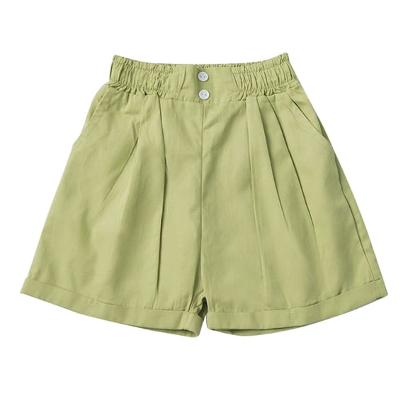 YunPes Bermuda Shorts for 3-14Y Teen Girls Casual Elastic High Waisted Pleated Shorts with Pockets Kids Summer Shorts