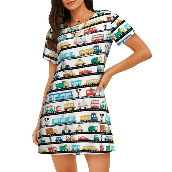Hirioo Funny Transport for Women’s Nightdress Comfortable Short Sleeve Nightwear Casual Sleep Dress