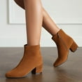 thumbnail image 3 of Chenyee Suede Ankle Boots for Women Vintage Mid Block Heel Mid Calf Dress Booties with Side Zipper, 3 of 8