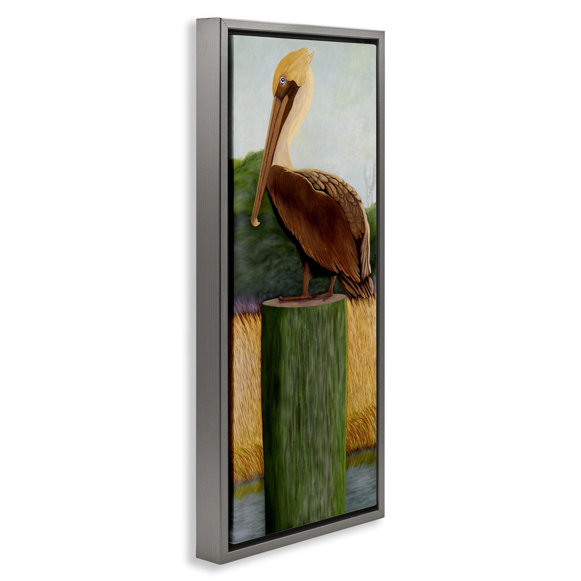 Stupell Industries Blue Eyed Pelican Gray Framed Floater Canvas Wall Art, design by Barbara Fallenbaum