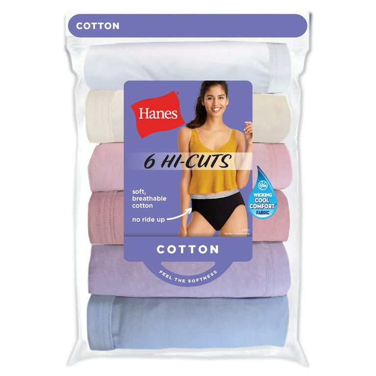 Hanes Women`s No Ride Up Cotton Hi-Cut Panties - Best-Seller, 10