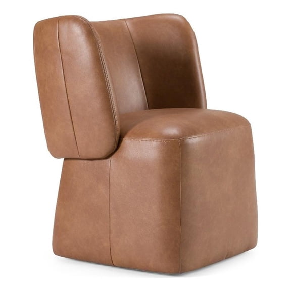 Standing - Modern Brown Vegan Leather Dining Chair w/ Castor Wheels