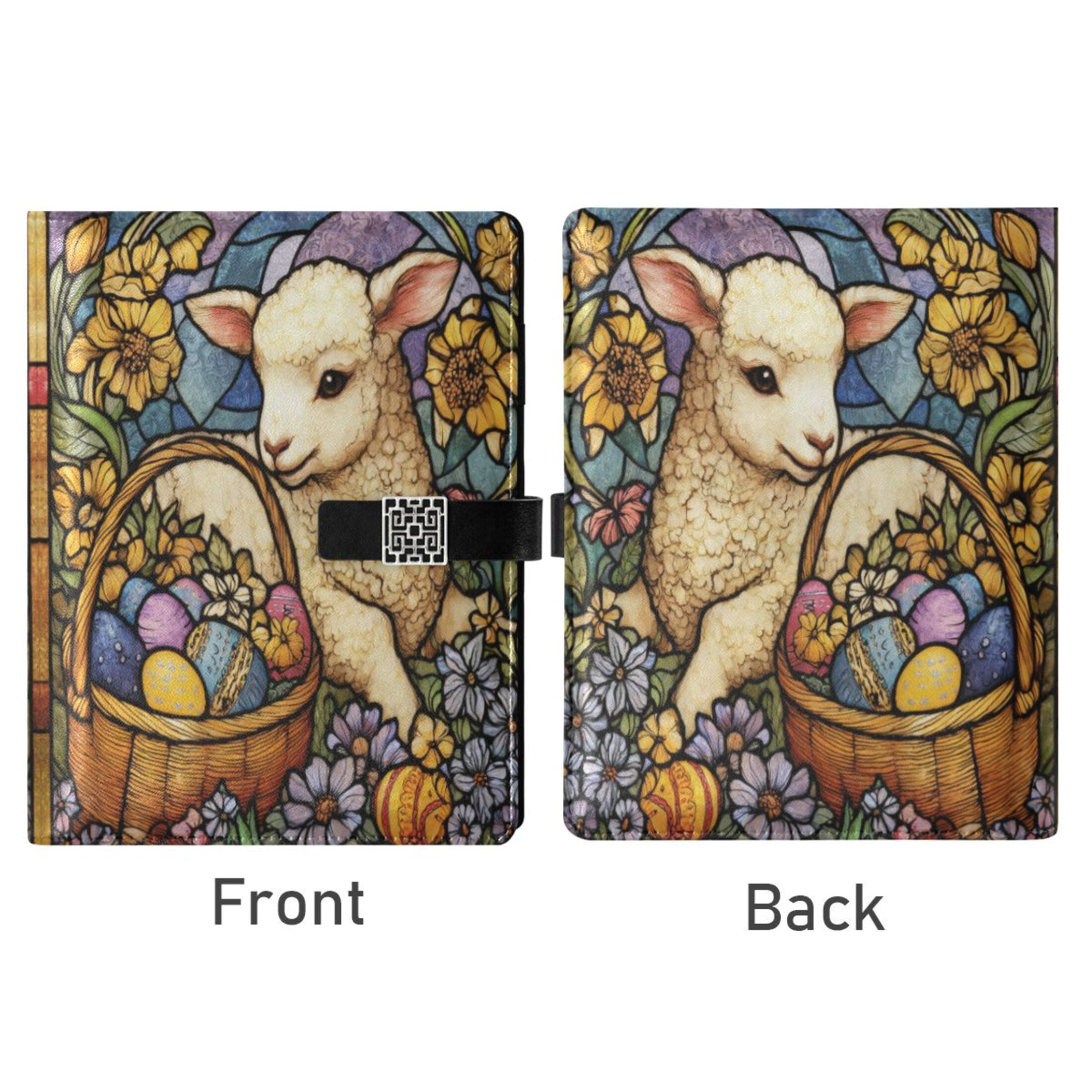 Leather Planner Leather Notebook Notebook Journal Binder Design Pen Pocket Design Convenient for Storage Stained Glass Lamb