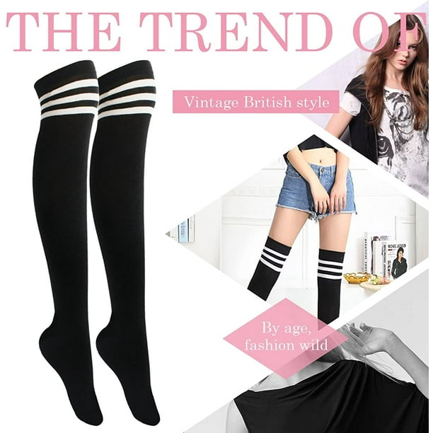 Womens Knee High Socks Thigh High Socks Cotton Striped Over The
